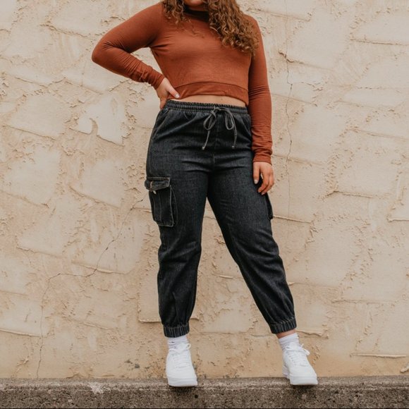 Denim Joggers with Drawstring - Picture 1 of 3